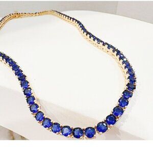 Dazzling Simulated Blue Sapphire Diamondettes 18K Gold Plated Tennis Necklace